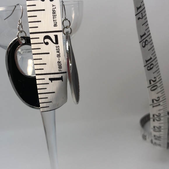 Black with silver tone drop earrings - Picture 3 of 7